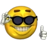 An emoji with sunglasses, a big smile and a thumbs up.