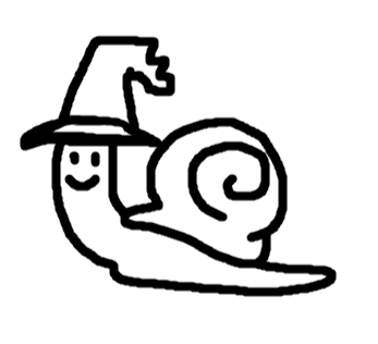 dessin sur paint d'un petit escargot avec un chapeau de sorcière ou magicien