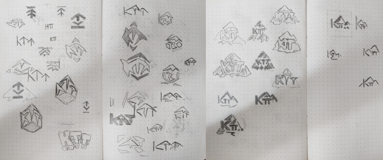 some snapshots of my physical sketchbook with some initial logo shape explorations