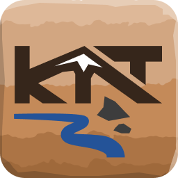the first KTT logo iteration with a strata background and the same colored theme.