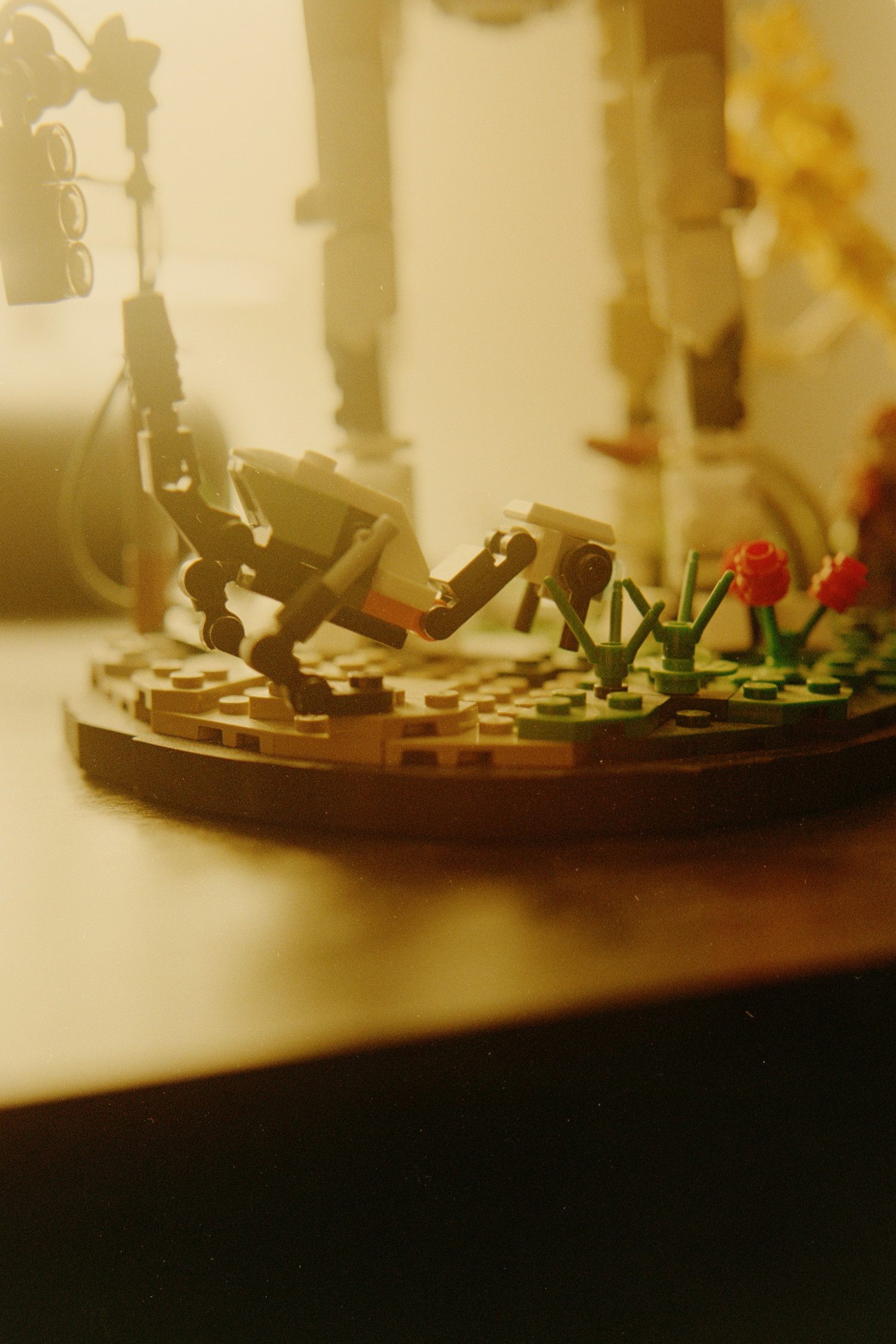 Little plastic watcher mech, watching ... flowers ?? Good for them, but don't get lost too long or you might get crushed by the big tallneck just behind you !