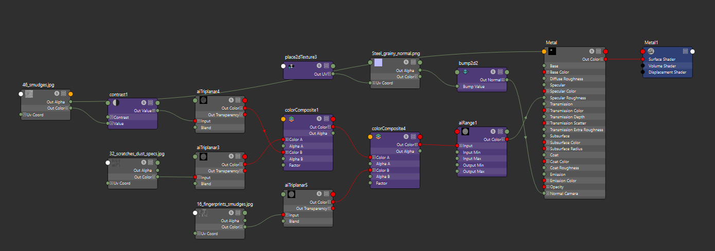 A screenshot of the Maya node editor for the material.