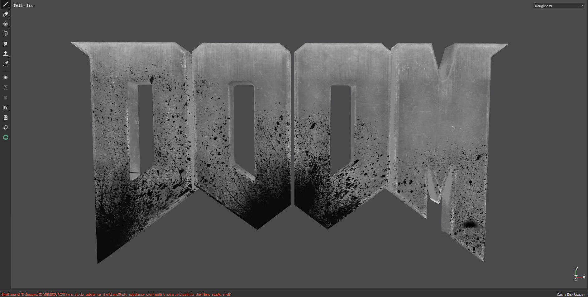 A recording of me toggling between the different ytpes of texture on the text model in Substance Painter.