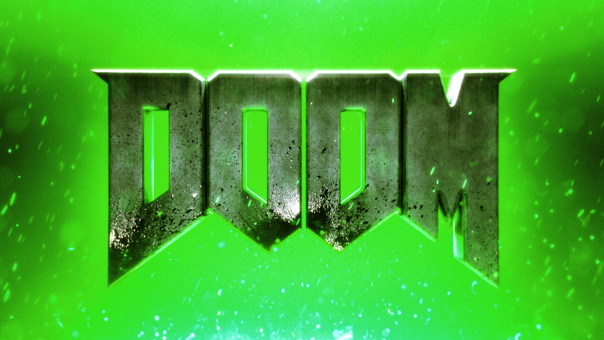 The same DOOM scene but it have shifted in very vivid green mood.