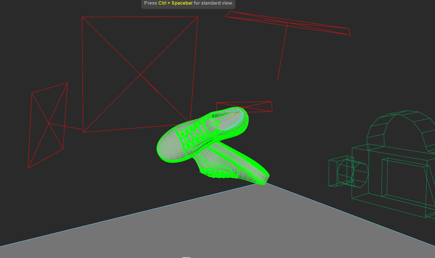 A screenshot of the Maya viewport of the main render, with the lights and camera visible.