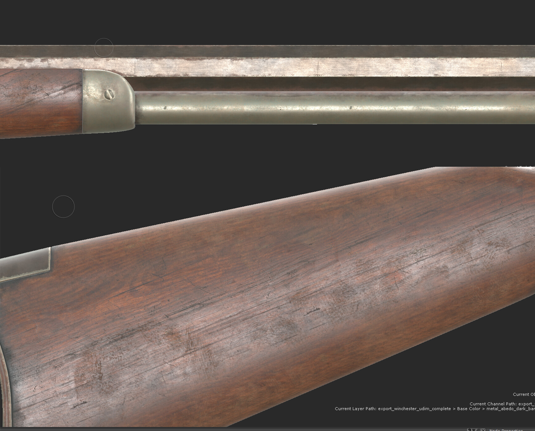 A screenshot of the winchester model fully shaded in the Mari viewport.