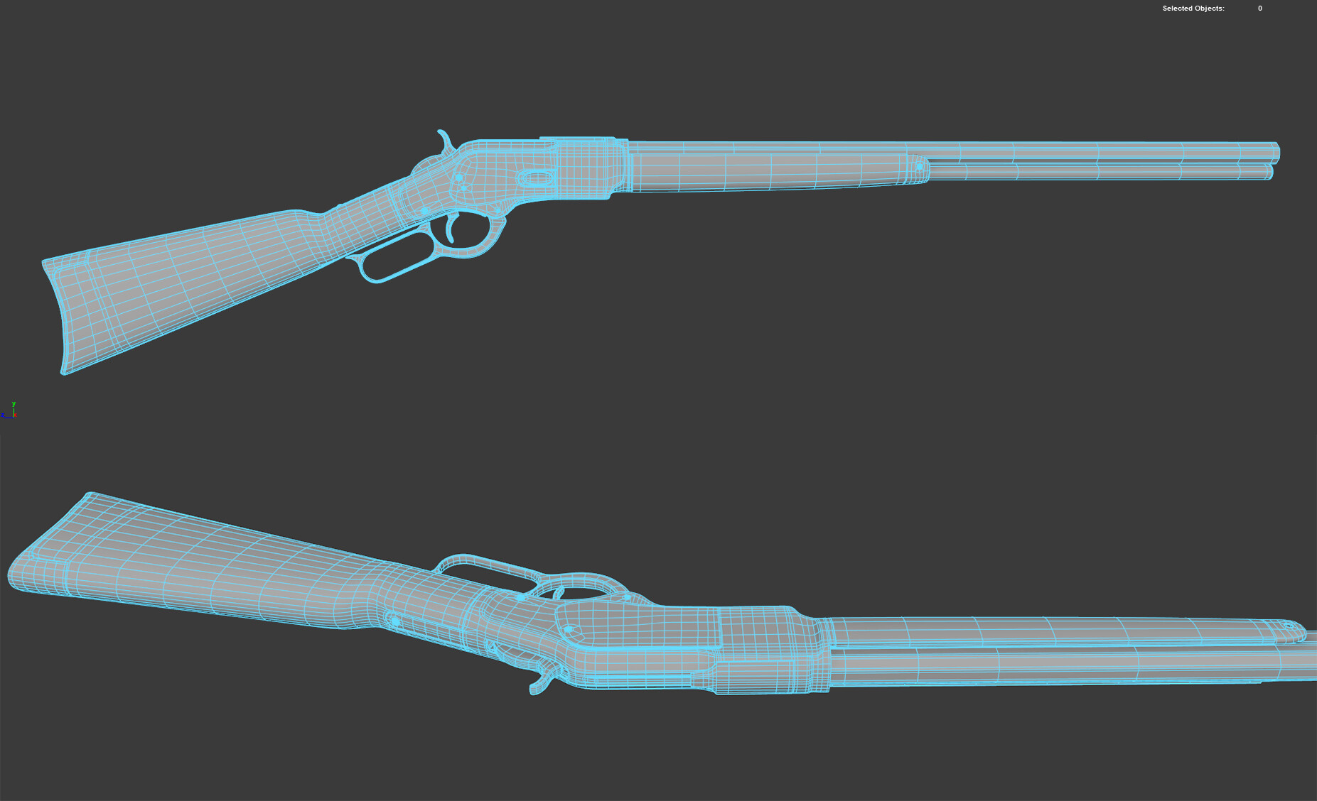 A screenshot of the Maya viewport of the model with the wireframe visible.