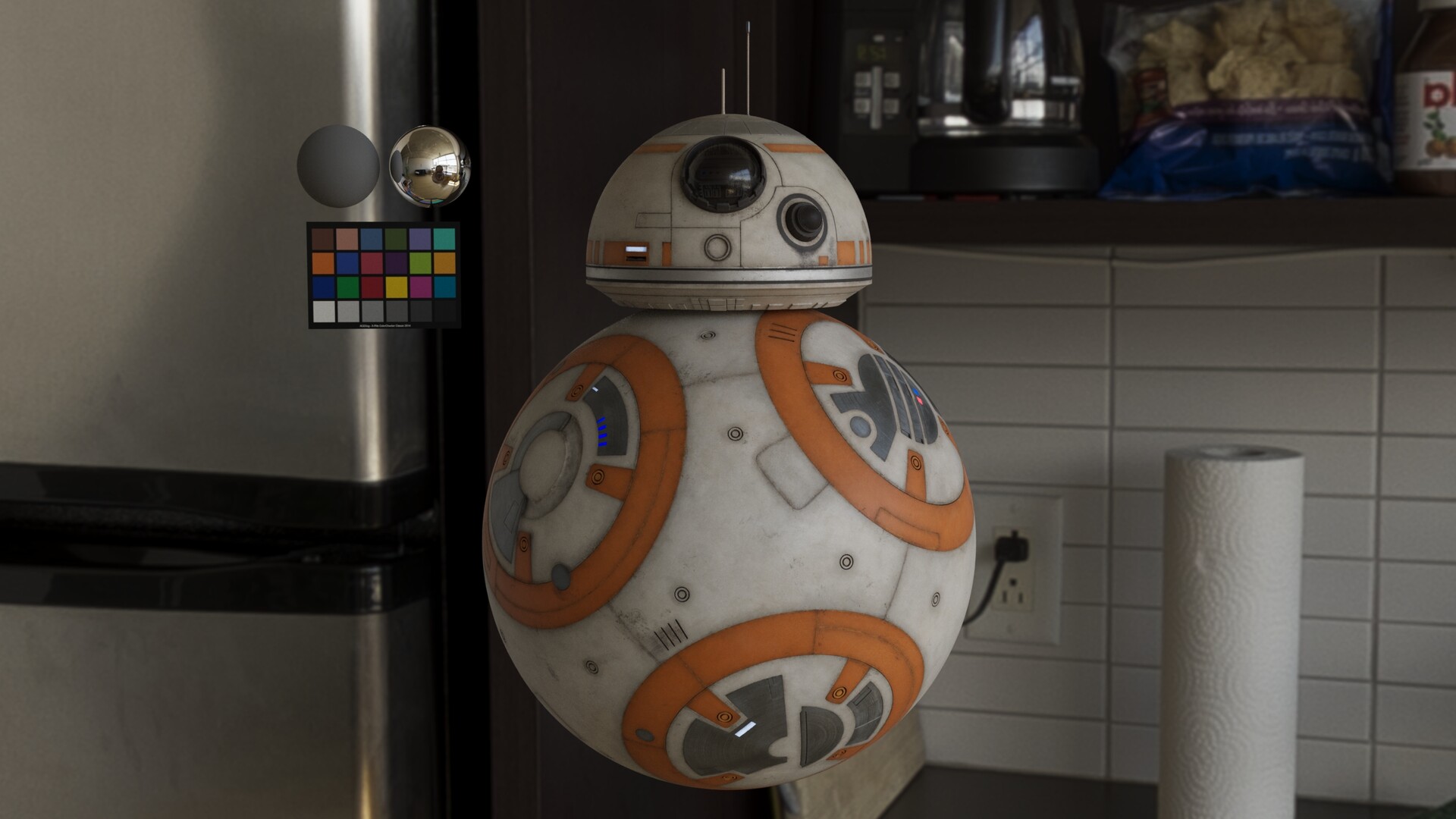 The BB8 floating in a test environment to examine the surface response.