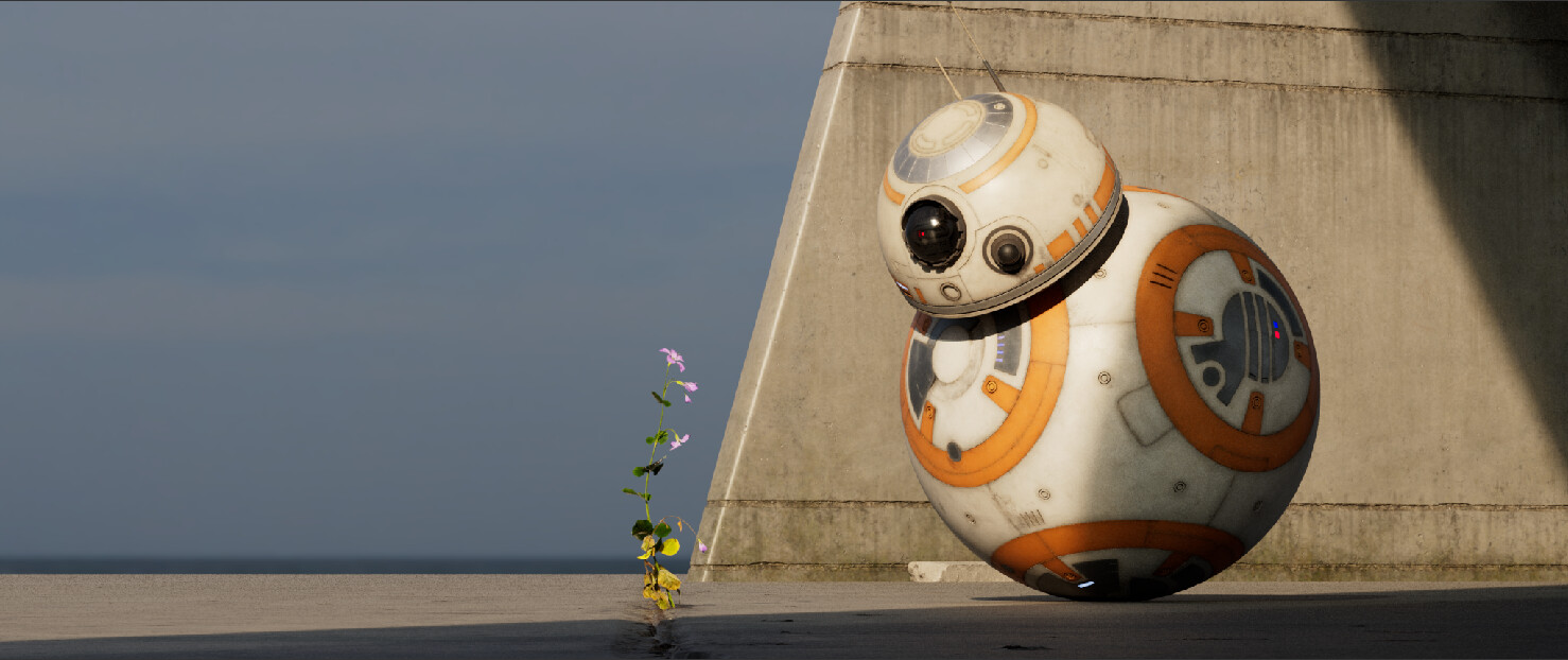 The same scene but much less polished, there is no background and it feels very cg.