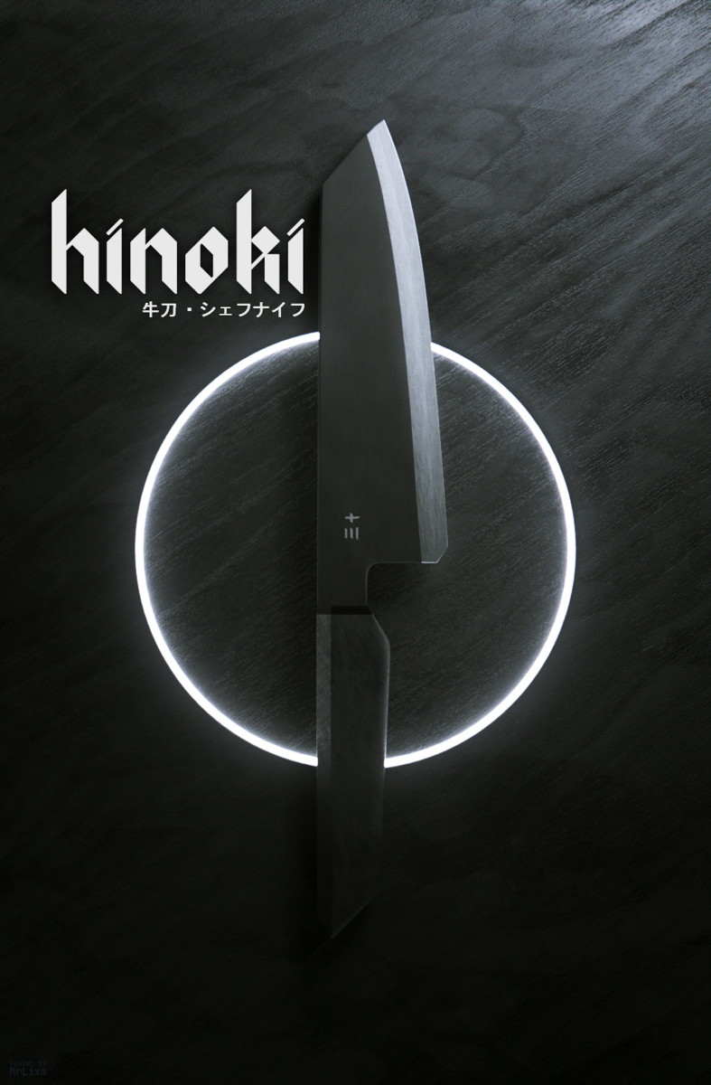 A very minimalistic advertisment for a japanase cooking knife.
